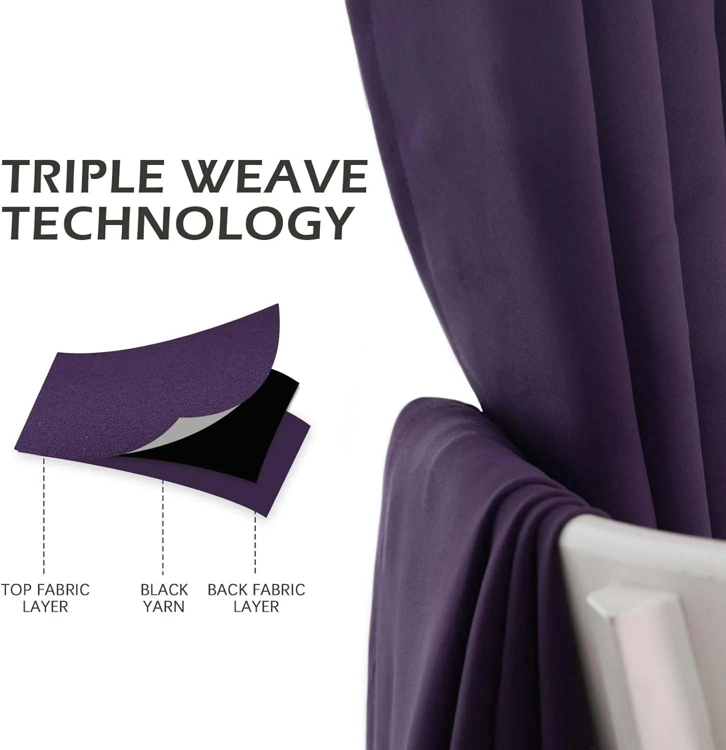MYSKY HOME Bedroom Curtains 84 Inch Long Blackout Curtains for Living Room Dark Purple Curtains Grommet Window Curtains Privacy Protect Room Darkening Single Panel Curtains, 52 x 84 Inch, Purple