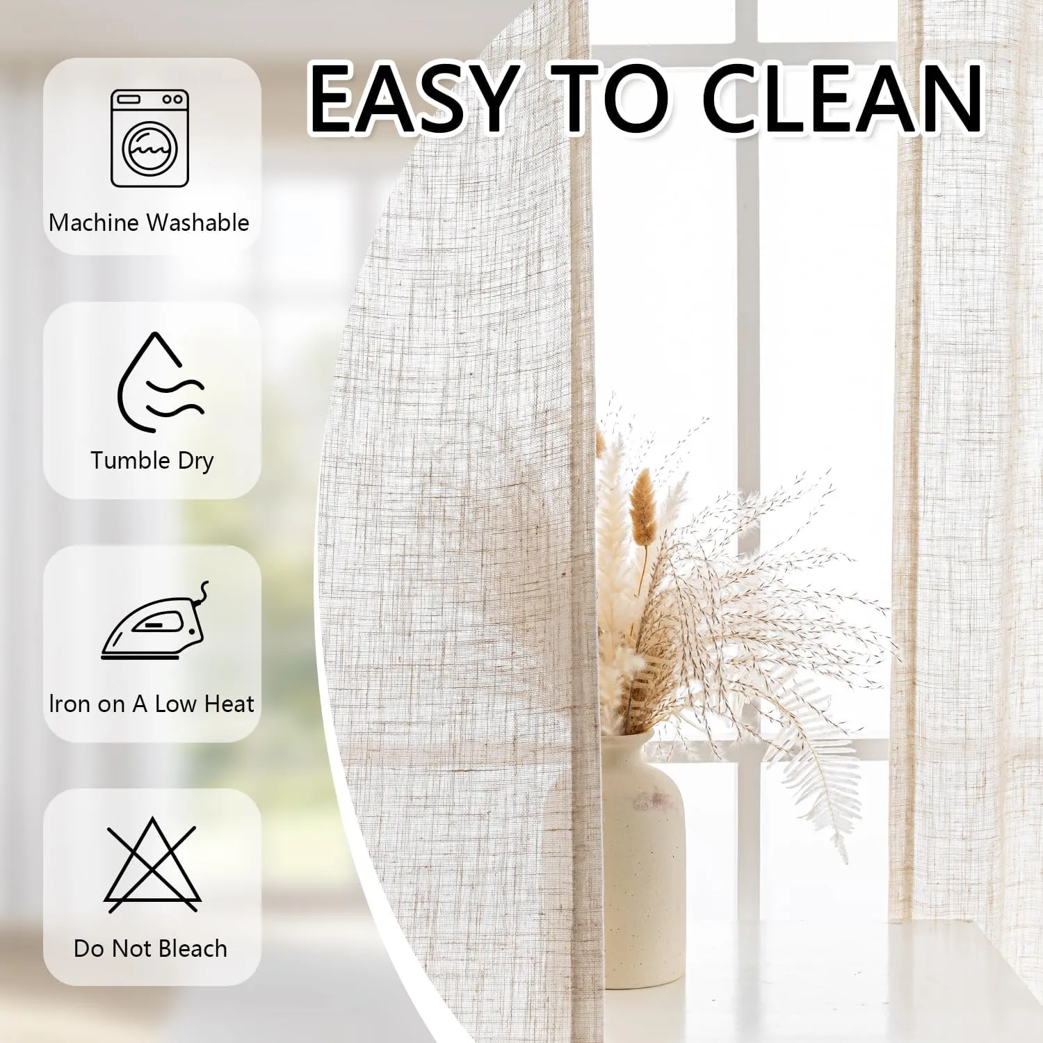 MYSKY HOME Linen Curtains for Living Room, Natural Semi Sheer Curtains & Drapes 84 Inches Length 2 Panels Set Pinch Pleated Farmhouse Country Boho Style Back Tab Draperies for Sliding Door, 40" Wide