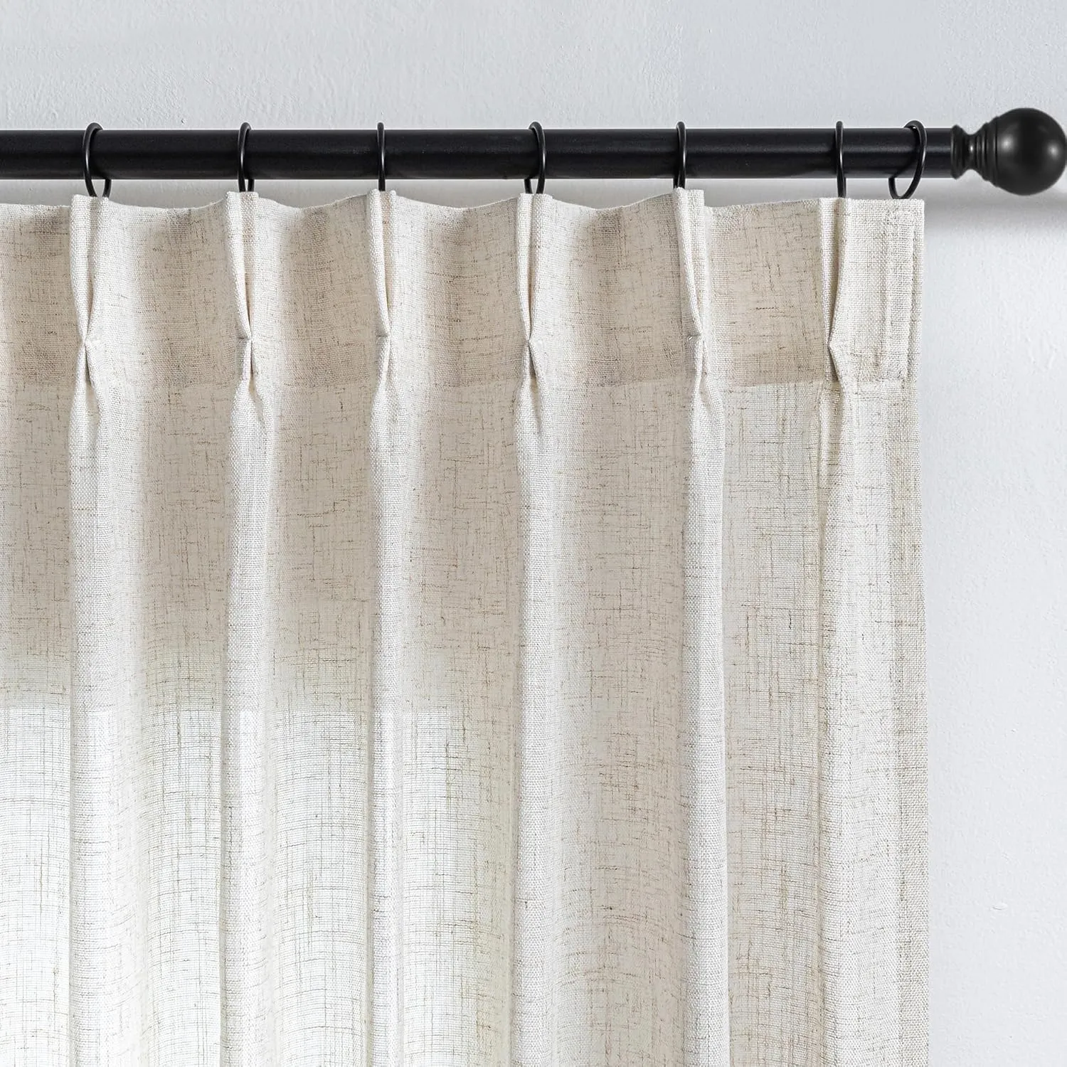 MYSKY HOME Linen Curtains for Living Room, Natural Semi Sheer Curtains & Drapes 84 Inches Length 2 Panels Set Pinch Pleated Farmhouse Country Boho Style Back Tab Draperies for Sliding Door, 40" Wide
