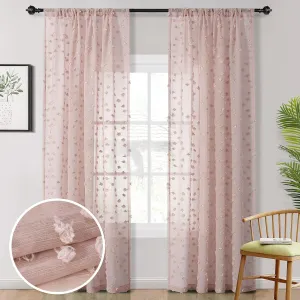 MYSKY HOME Pom Pom Pink Sheer Curtains for Bedroom Light Filtering Semi-Sheer Curtains for Nursery Girls Kids Room Rod Pocket Boho Voile Window Draperies Dusty Pink 52 x 84 inch 2 Panels