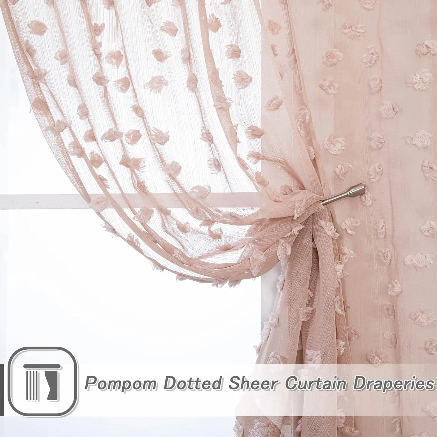 MYSKY HOME Pom Pom Pink Sheer Curtains for Bedroom Light Filtering Semi-Sheer Curtains for Nursery Girls Kids Room Rod Pocket Boho Voile Window Draperies Dusty Pink 52 x 84 inch 2 Panels