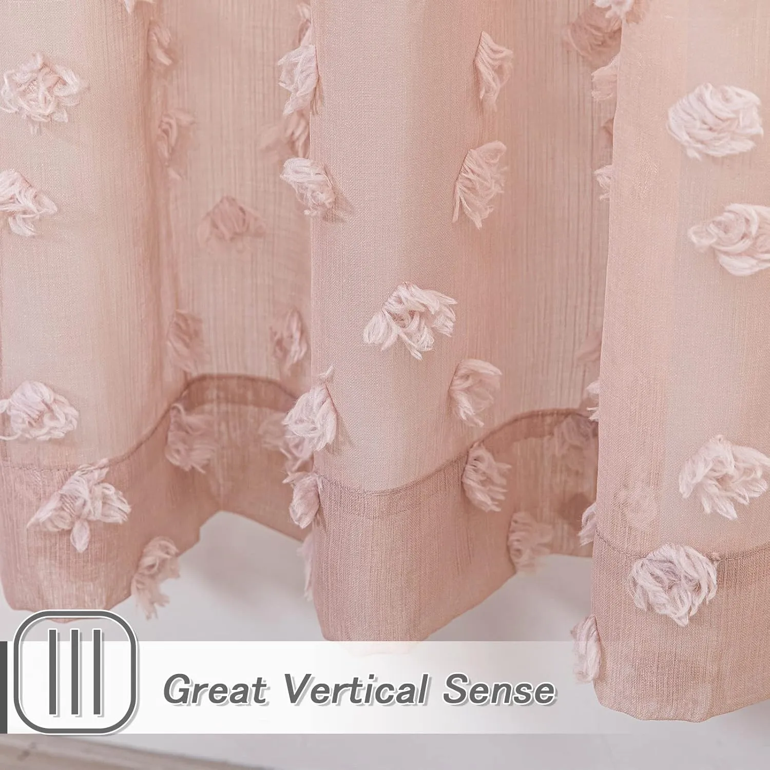 MYSKY HOME Pom Pom Pink Sheer Curtains for Bedroom Light Filtering Semi-Sheer Curtains for Nursery Girls Kids Room Rod Pocket Boho Voile Window Draperies Dusty Pink 52 x 84 inch 2 Panels