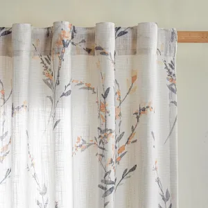 MYSKY HOME Yellow Curtains 84 Inch Length 2 Panels Set for Living Room Semi Sheer Curtains Bedroom Floral Printing Linen Look Drapes with Light Filtering Privacy Protect for Sliding Door, 50'' X 84''