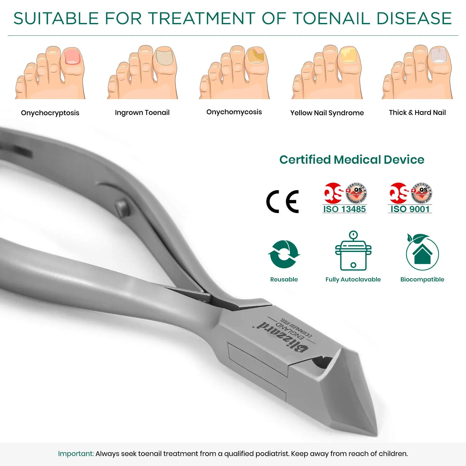 Nail Clippers for Men with Thick or Ingrown Toenails – Blizzard Podiatrist Toenail Clipper Set German Forged – 5.5 inch Heavy Duty Nail Cutter – Moon Head Smooth Handles - Hospital Grade