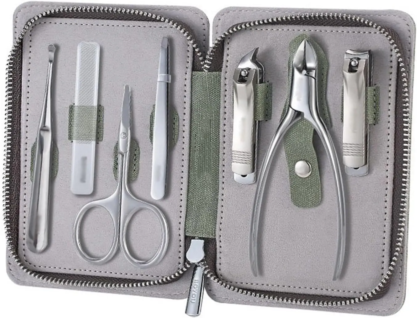 Nail Kit Portable Nail Clipper Set, 7 Pieces Men Women Pedicure Grooming Kit, Sharp Finger and Toe Nail Tools with Leather Case Toe Nail Clippers(Green)