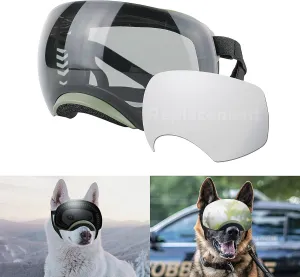 NAMSAN Dog Goggles for Large Dogs, Black/Silver Lenses Replaceable, Dog Sunglasses Medium to Large Breed, Anti-UV Doggie Eye Protection, Adjustable Driving Glasses, Windproof Dustproof, Green
