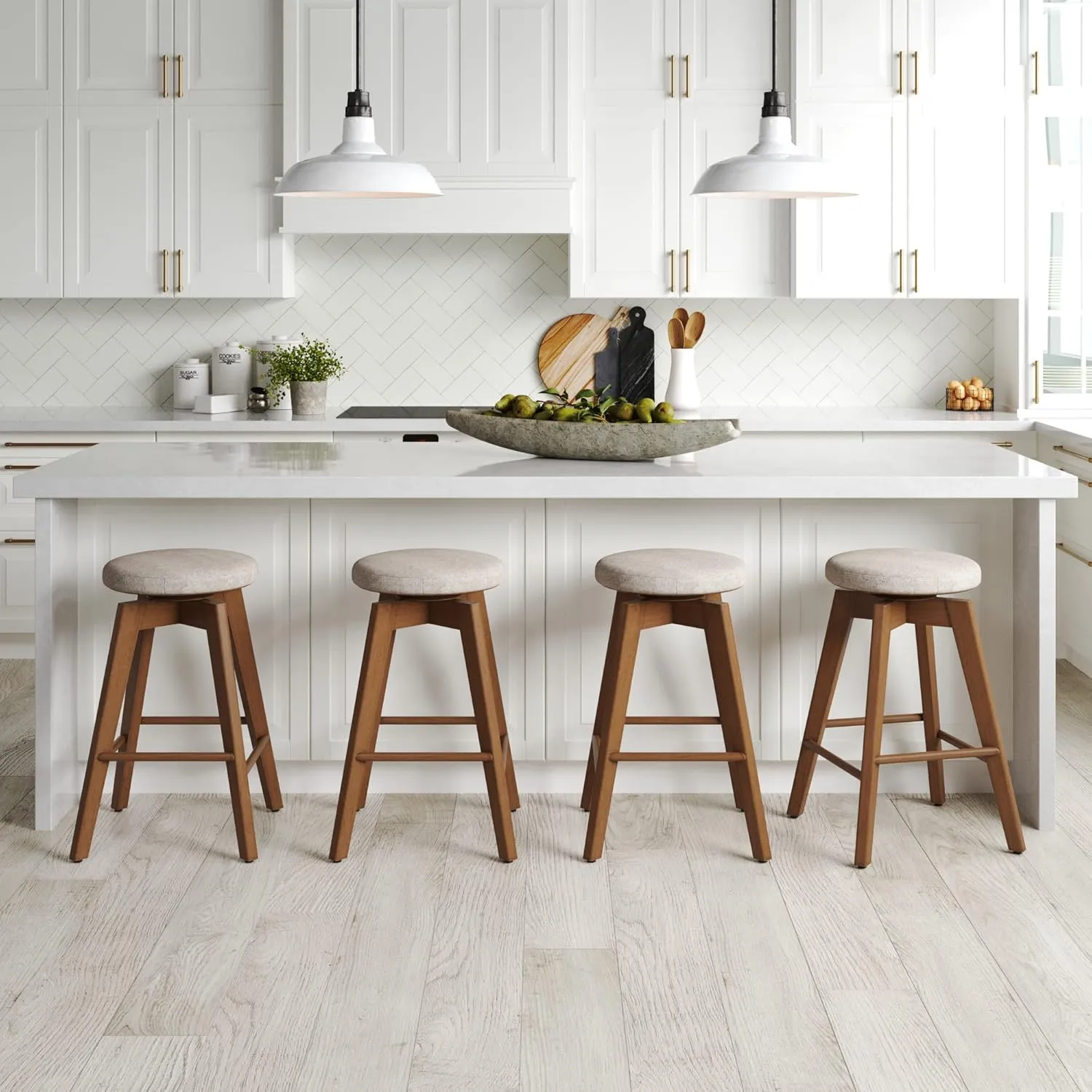 Nathan James Amalia Backless Kitchen Counter Height Bar Stool, Solid Wood with 360 Swivel Seat Antique Coffee/Natural Wheat, Set of 4