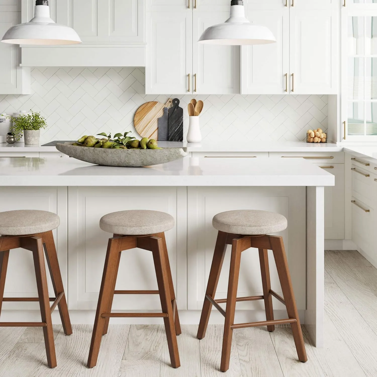 Nathan James Amalia Backless Kitchen Counter Height Bar Stool, Solid Wood with 360 Swivel Seat Antique Coffee/Natural Wheat