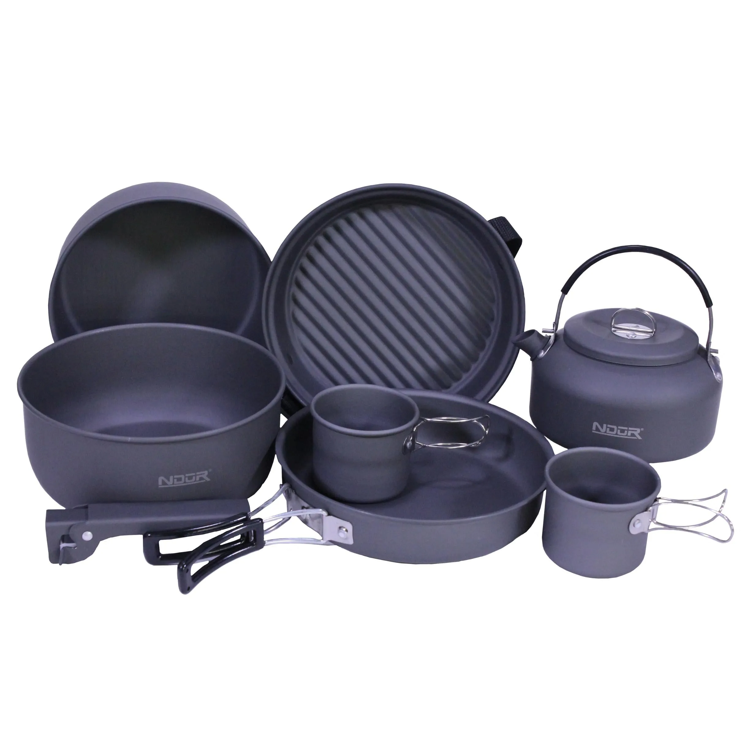 Ndur 9 Piece Cookware Mess Kit W-kettle