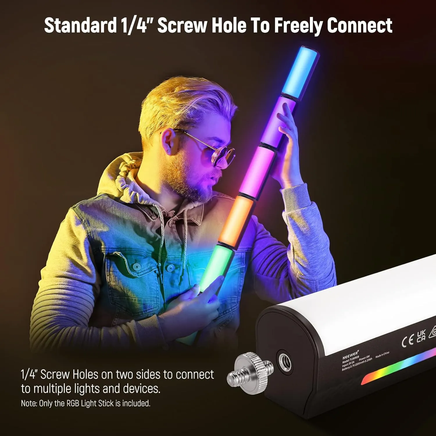 NEEWER Basic Magnetic Handheld Light Wand, 360° Full RGB Mini LED Video Light Stick, 2500mAh Battery, 2500-8500K Dimmable Camera Tube Light for Studio Photography TikTok YouTube Vlog, TL96RGB