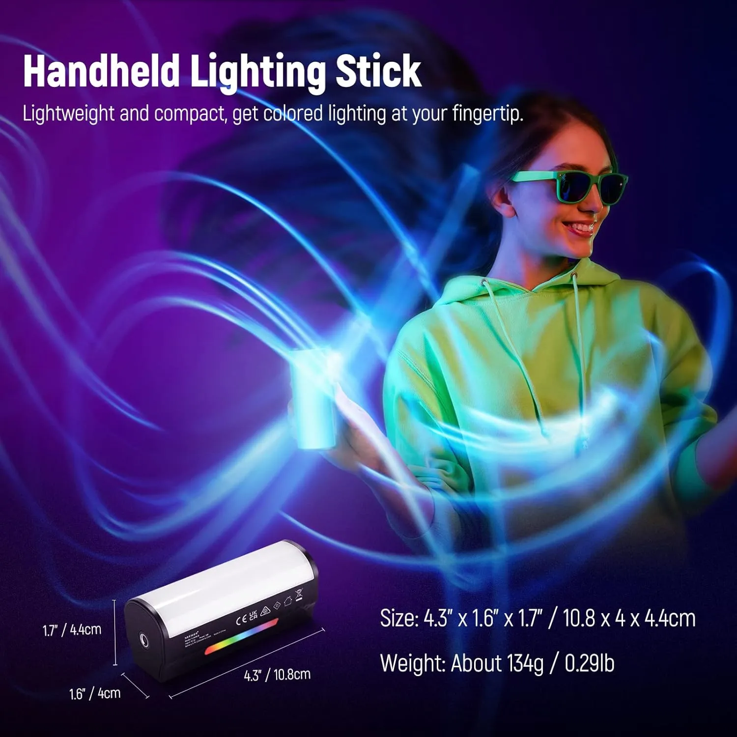 NEEWER Basic Magnetic Handheld Light Wand, 360° Full RGB Mini LED Video Light Stick, 2500mAh Battery, 2500-8500K Dimmable Camera Tube Light for Studio Photography TikTok YouTube Vlog, TL96RGB