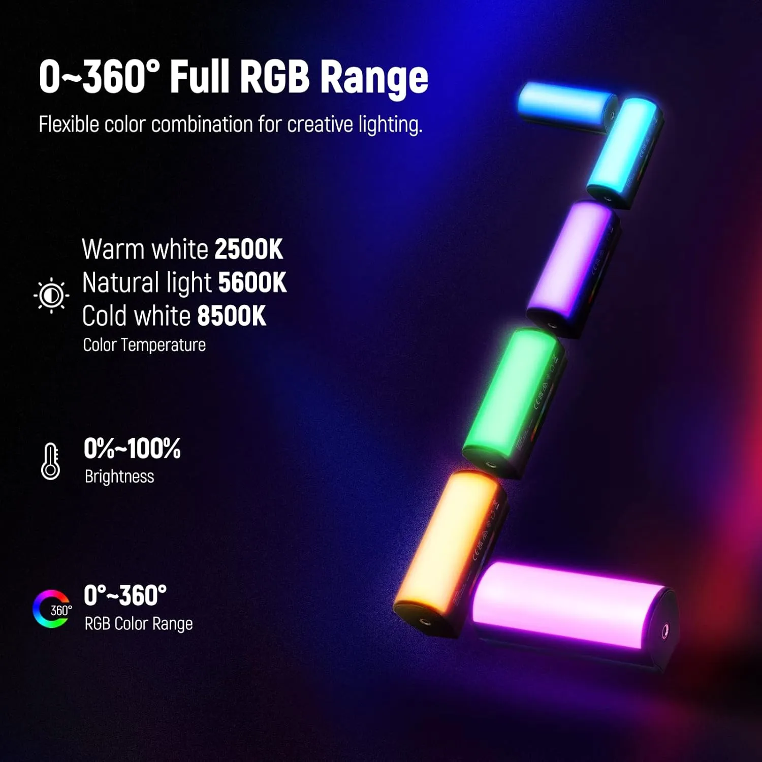 NEEWER Basic Magnetic Handheld Light Wand, 360° Full RGB Mini LED Video Light Stick, 2500mAh Battery, 2500-8500K Dimmable Camera Tube Light for Studio Photography TikTok YouTube Vlog, TL96RGB