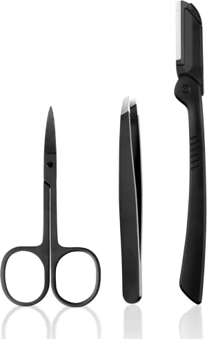 Newbealer 3 in 1 Eyebrow Kit, Eyebrow Grooming Set, Eyebrow Trimmers Set for Women and Men, Including Brow Razors Trimmer, Eyebrow Scissors, Slant Tweezer (Black)
