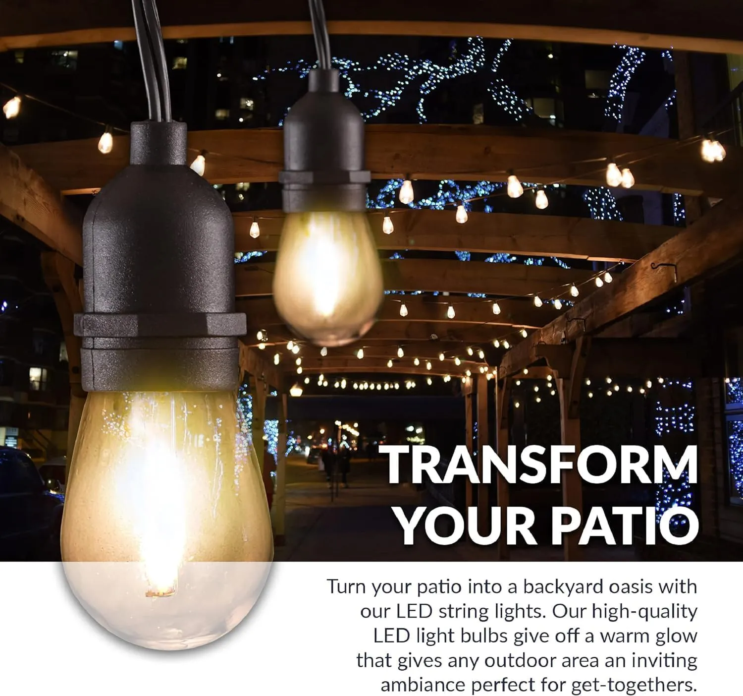 Newhouse Lighting Outdoor String Lights with Hanging Sockets Weatherproof Technology Heavy Duty 48-foot Cord 18 Lights Bulbs Included (1 Free Replacement), Black