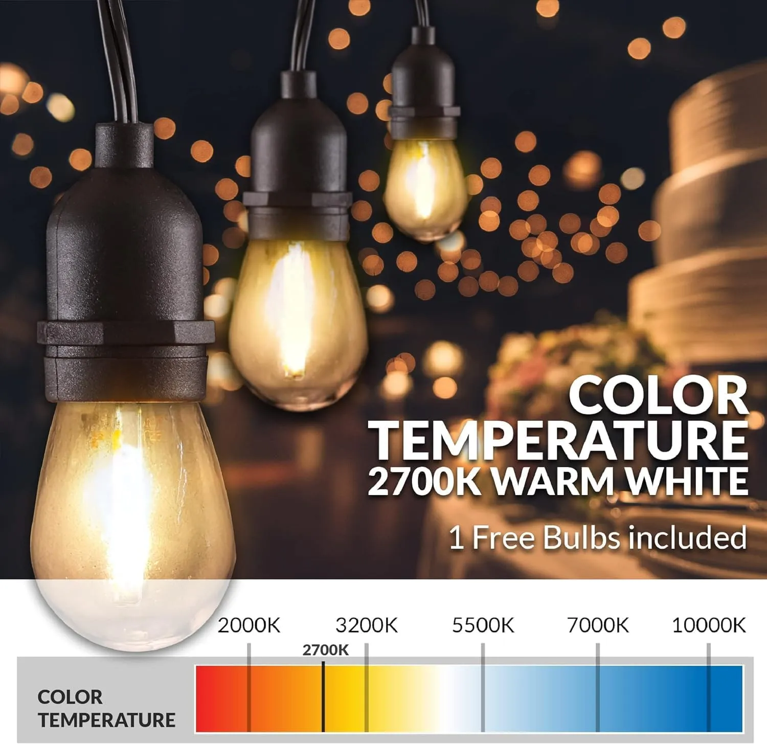 Newhouse Lighting Outdoor String Lights with Hanging Sockets Weatherproof Technology Heavy Duty 48-foot Cord 18 Lights Bulbs Included (1 Free Replacement), Black