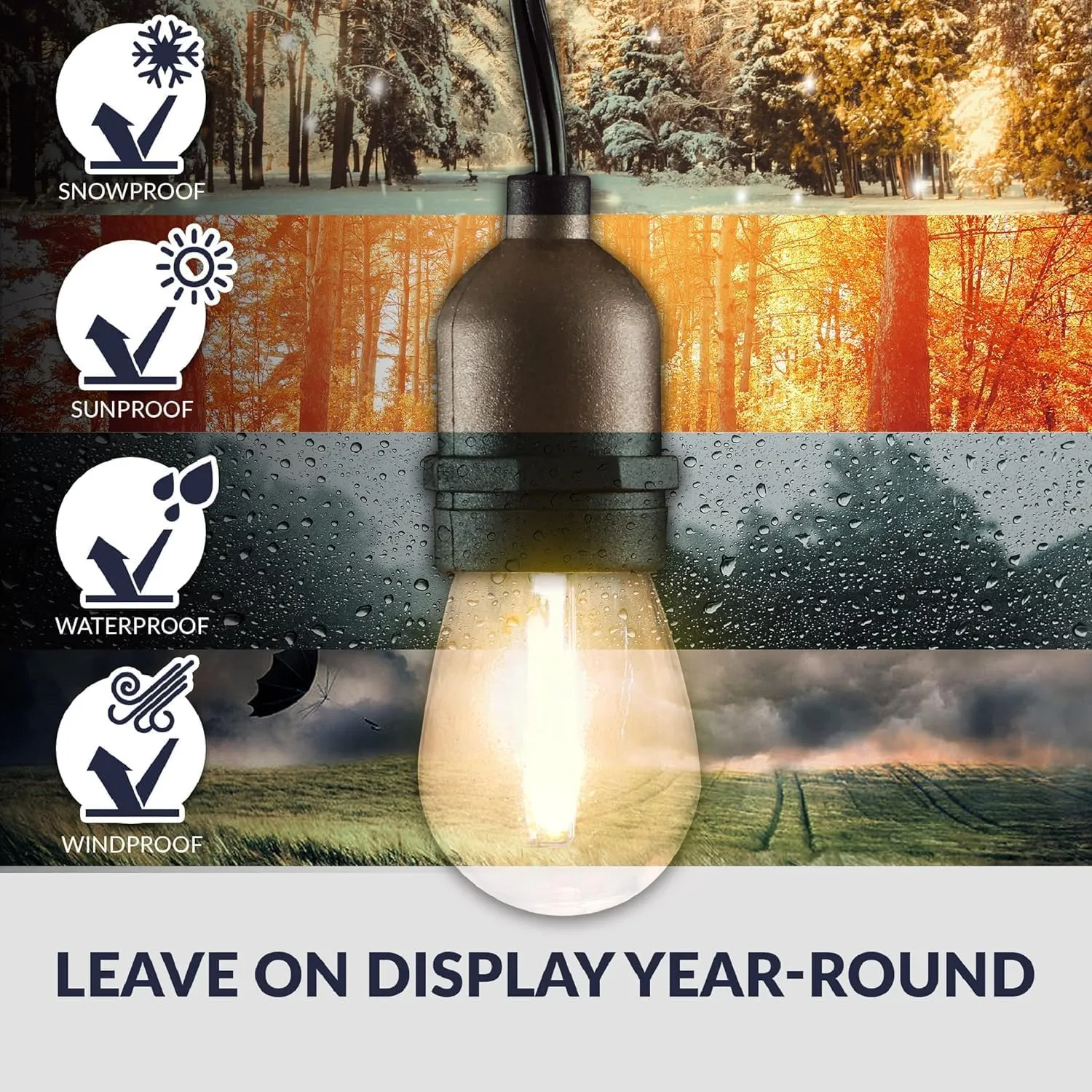 Newhouse Lighting Outdoor String Lights with Hanging Sockets Weatherproof Technology Heavy Duty 48-foot Cord 18 Lights Bulbs Included (1 Free Replacement), Black