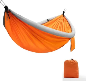 Nflatable Camping Hammock, Lightweight Double & Single Nylon Parachute Hammock, with TPU Inflatable Tube, for Backpacking, Travel, Beach (Orange)