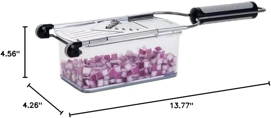 Nicer Dicer Speed Vegetable Slicer with 3 Inserts, Stand and 550ml Collecting Container, Parmesan Grater, Julienne Grater and V-Slicer