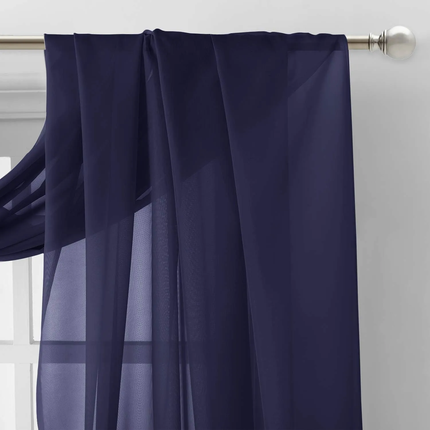 NICETOWN Scarf Sheer Curtain 216 Length - Window Topper Valance Voile Panel Classic for Sons/Boys/Seniors Room (60 Wide by 216 Long inches, 1 Piece, Dark Blue)