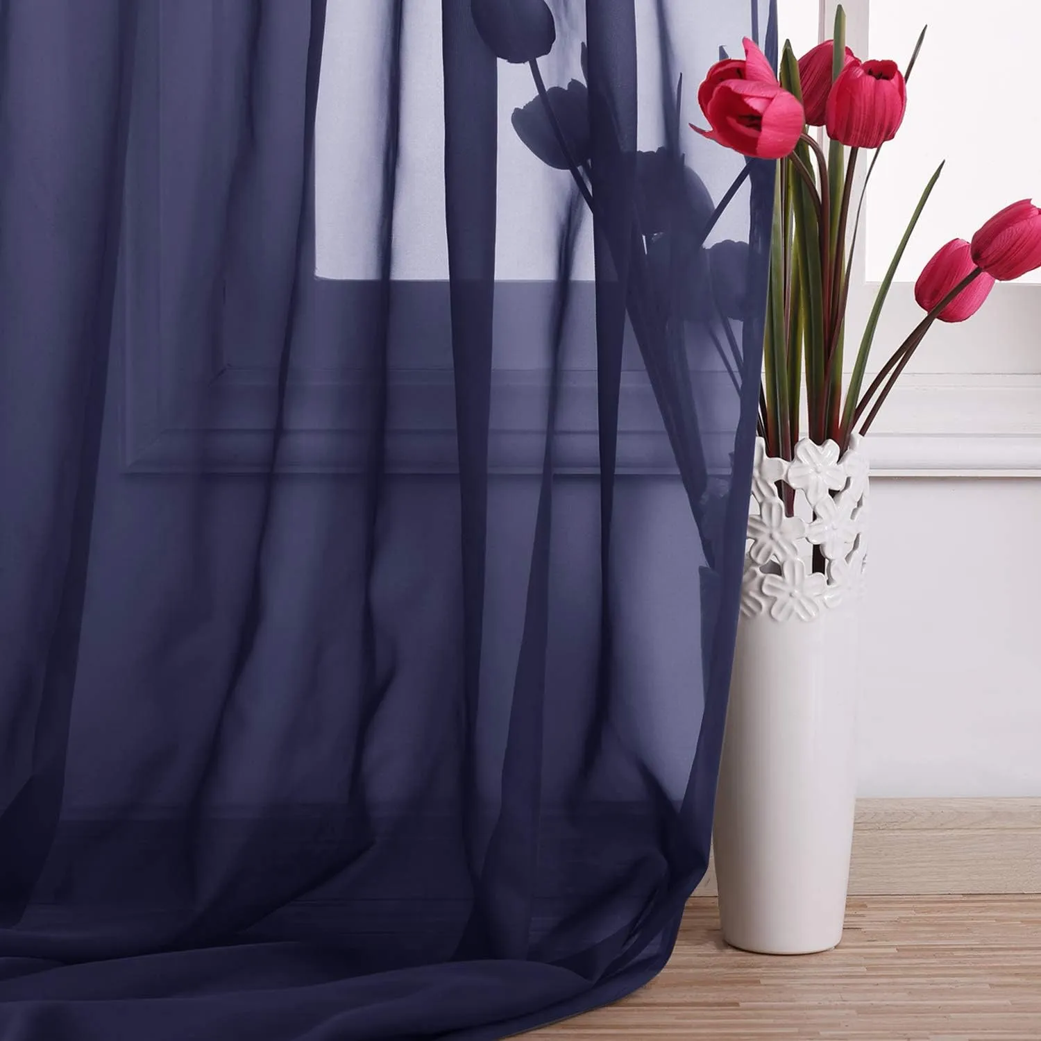 NICETOWN Scarf Sheer Curtain 216 Length - Window Topper Valance Voile Panel Classic for Sons/Boys/Seniors Room (60 Wide by 216 Long inches, 1 Piece, Dark Blue)