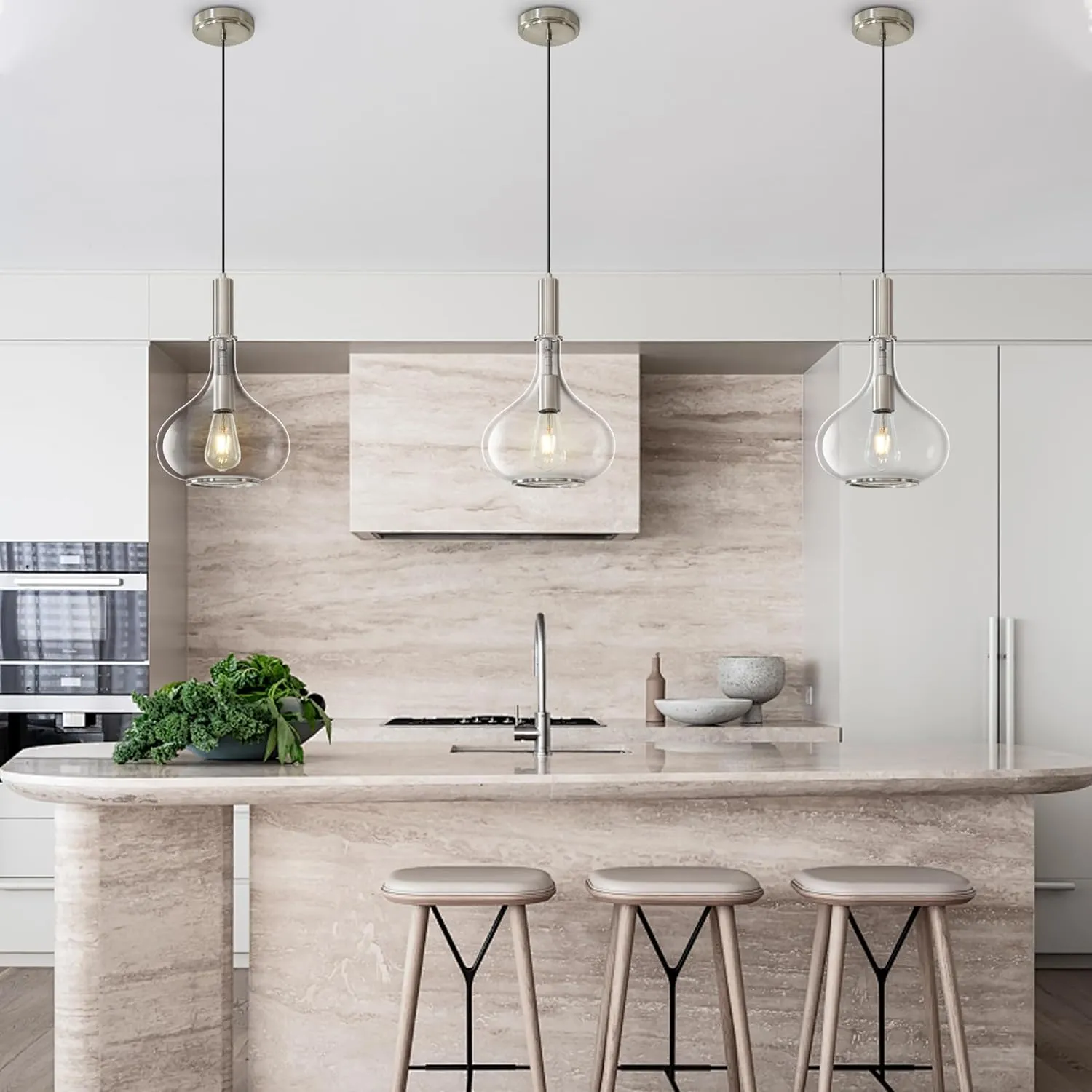 Nickel Pendant Light Fixtures, Pendant Lights Kitchen Island with Clear Glass, 1 Light Hanging Ceiling Lights for Kitchen Island, Dining Room, Bedroom, Hallway, Farmhouse