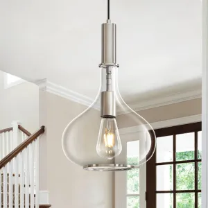 Nickel Pendant Light Fixtures, Pendant Lights Kitchen Island with Clear Glass, 1 Light Hanging Ceiling Lights for Kitchen Island, Dining Room, Bedroom, Hallway, Farmhouse