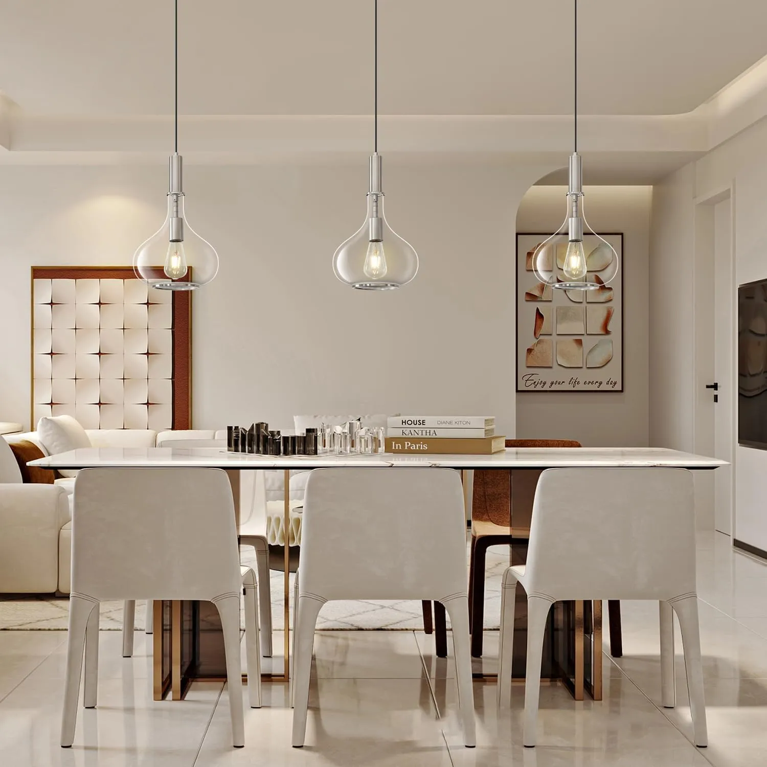 Nickel Pendant Light Fixtures, Pendant Lights Kitchen Island with Clear Glass, 1 Light Hanging Ceiling Lights for Kitchen Island, Dining Room, Bedroom, Hallway, Farmhouse