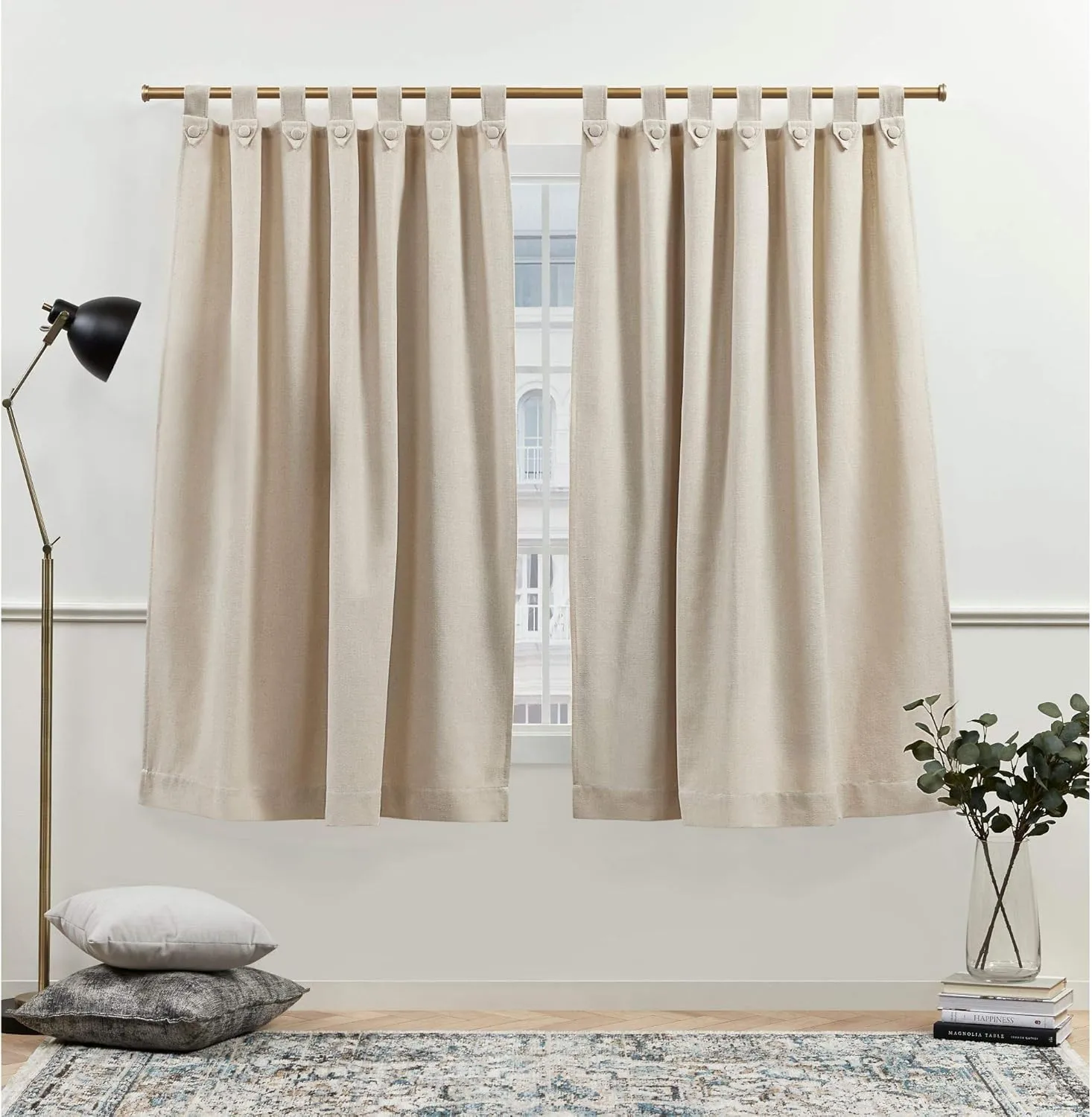 Nicole Miller New York Peterson Cotton Blend Tuxedo Tab Top Light Filtering Curtain Panels, 54"x 63", Natural, Set of 2