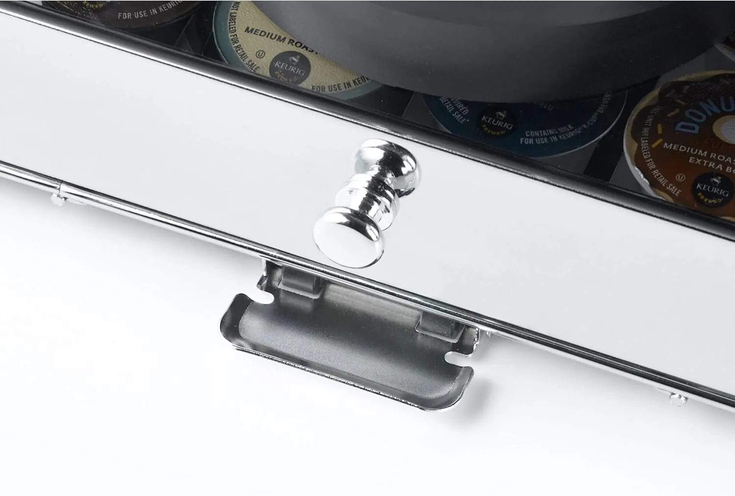Nifty Rolling Coffee Pod Drawer - Glass Top & Chrome Finish, Compatible with K-Cups, 36 Pod Pack Holder, Compact Under Coffee Pot Storage Drawer, Slim Home Kitchen Counter Organizer