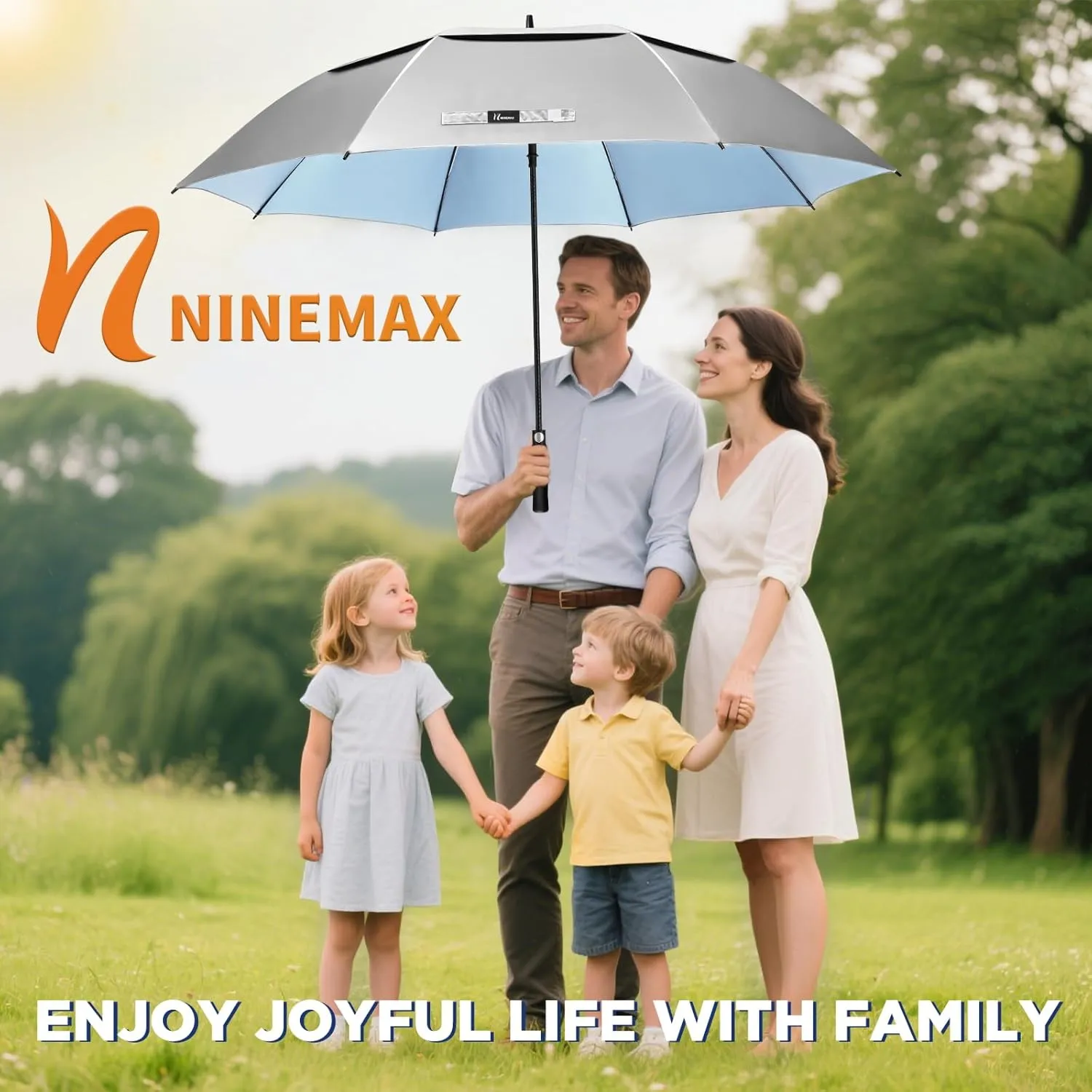 NINEMAX 51/54/62/68 Inch Golf Umbrella UV Potection, Auto Open Large UV Umbrellas Sun Blocking Double Canopy Vented Windproof for Sun Rain