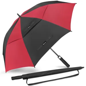 NINEMAX Golf Umbrella 54 Inch Automatic Open, Large Double Canopy Vented Oversize Stick Umbrellas Extra Large Windproof Waterproof for Rain(Black/Red New)
