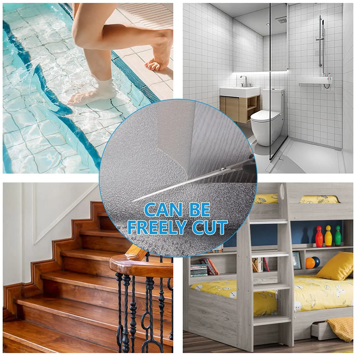 Non Slip Stair Treads - 6'' x 32'', 15 Pack Pre-Cut Transparent Anti Slip Strips, Waterproof High Viscosity, Adds Traction to Pools, Floor, Bathroom, Safety for Kids, Elders and Pets