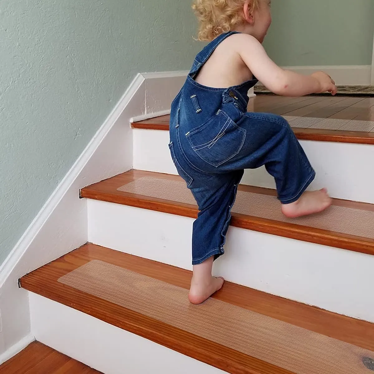 Non Slip Stair Treads - 6'' x 32'', 15 Pack Pre-Cut Transparent Anti Slip Strips, Waterproof High Viscosity, Adds Traction to Pools, Floor, Bathroom, Safety for Kids, Elders and Pets