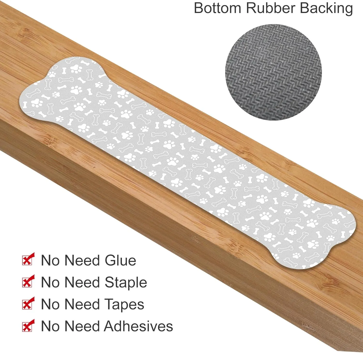 Non Slip Stair Treads for Wooden Steps, Rubber Backing Bone Shape Stair Treads Set of 15, 8x30 Inch Safety Step Mat for Kids, Elders and Pets, Easy Clean and Reusable