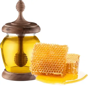 North American Black Walnut Lid Honey Jar -10.14 oz Quality Glass - Ideal for Honey and Maple Syrup, Wide-Mouth, Dipper Included honey pot The Mother's Day Gift and Family Kitchen Decor