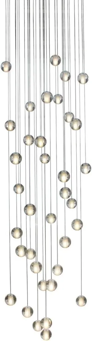 Oasis 36 Light Floating Glass Globe LED Chandelier, Round Canopy, Brass