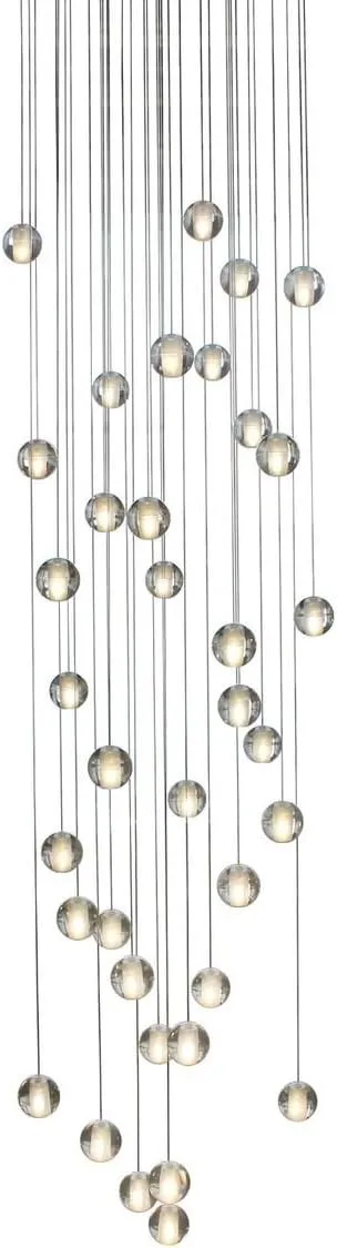 Oasis 36 Light Floating Glass Globe LED Chandelier, Round Canopy, Brass