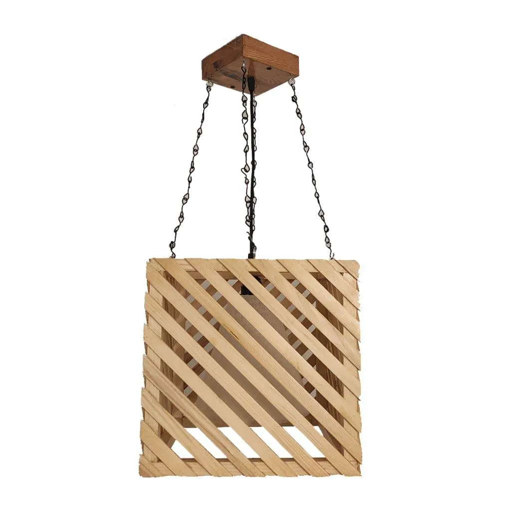 Oblique Beige Wooden Single Hanging Lamp