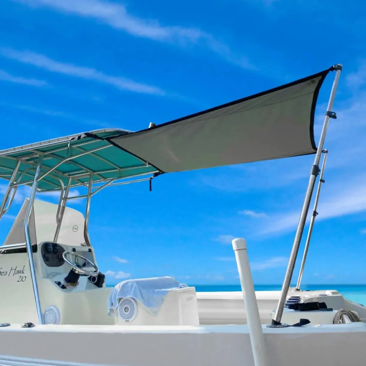 Oceansouth T-Top Extension/Sun Shade/Telescopic Stailness Steel Support Poles - White (Size 14 - Length 10.5' x Width 9.5') Shades Sun Shade Canvas Boat Bulk Fishing Accessories Covers Patio Tent