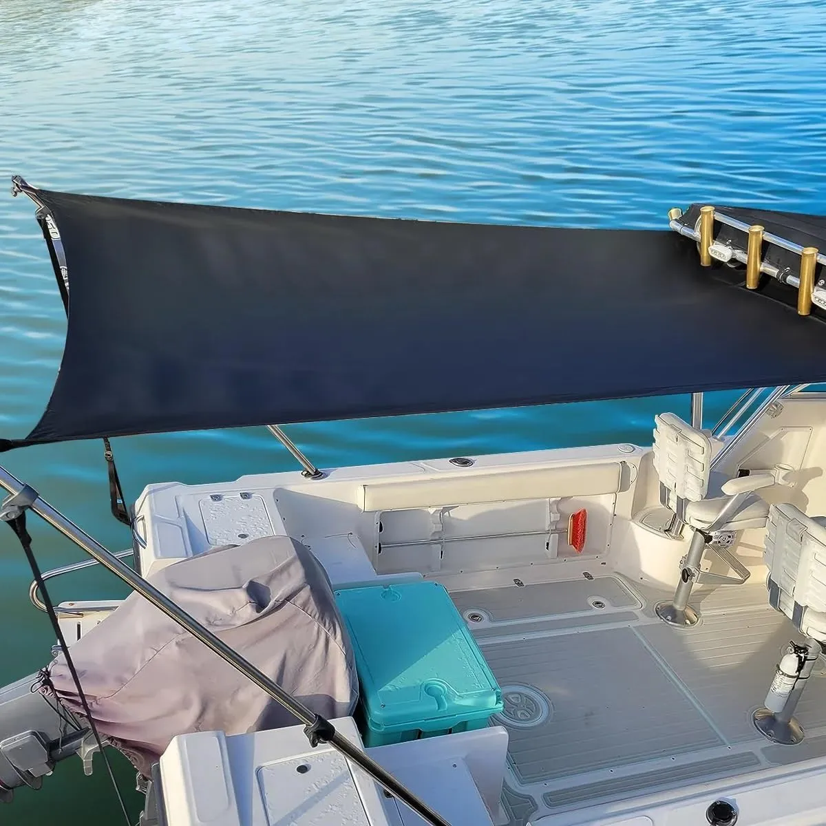 Oceansouth T-Top Extension/Sun Shade/Telescopic Stailness Steel Support Poles - White (Size 14 - Length 10.5' x Width 9.5') Shades Sun Shade Canvas Boat Bulk Fishing Accessories Covers Patio Tent