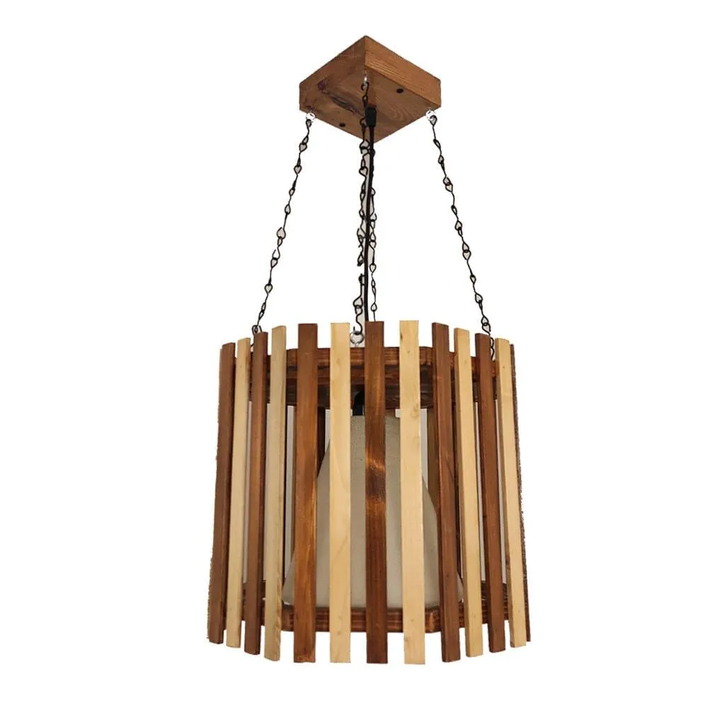 Octa Beige & Brown Wooden Single Hanging Lamp