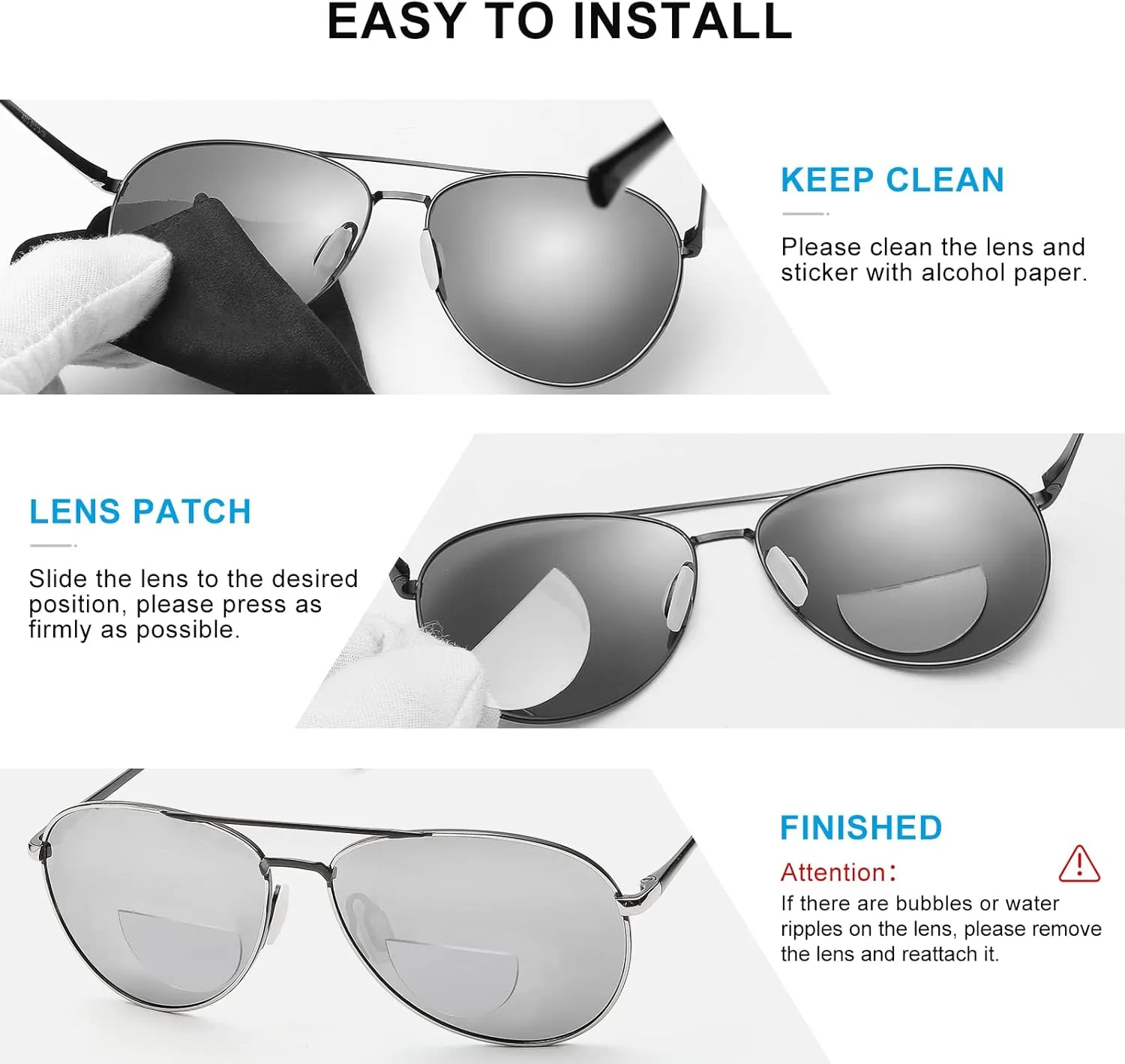 OKH Stick-on Bifocal Lenses, Convert Sunglasses, Goggles, or Glasses into Magnified Readers, Reusable, No Water Needed