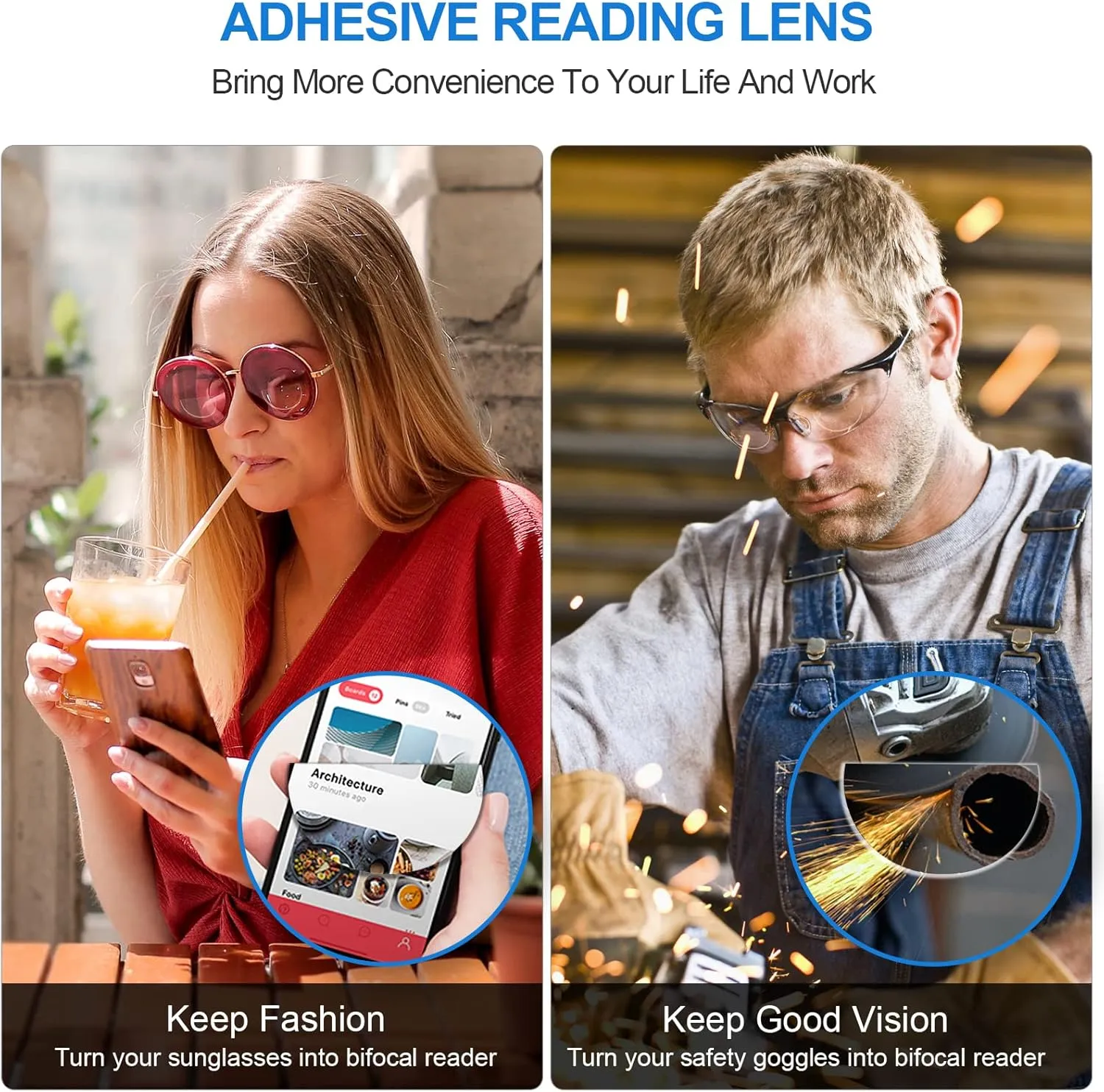 OKH Stick-on Bifocal Lenses, Convert Sunglasses, Goggles, or Glasses into Magnified Readers, Reusable, No Water Needed