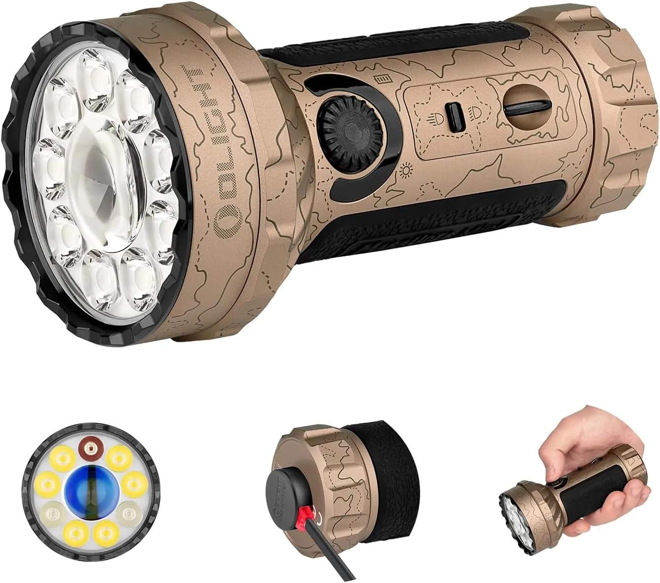 OLIGHT Marauder Mini 7,000 Lumens Bright Flashlight with 600 Meters Beam Distance, Powerful RGB Lights, Magnetic Rechargeable for Outdoors Work, Hunting, and Searching(Desert Terrain)