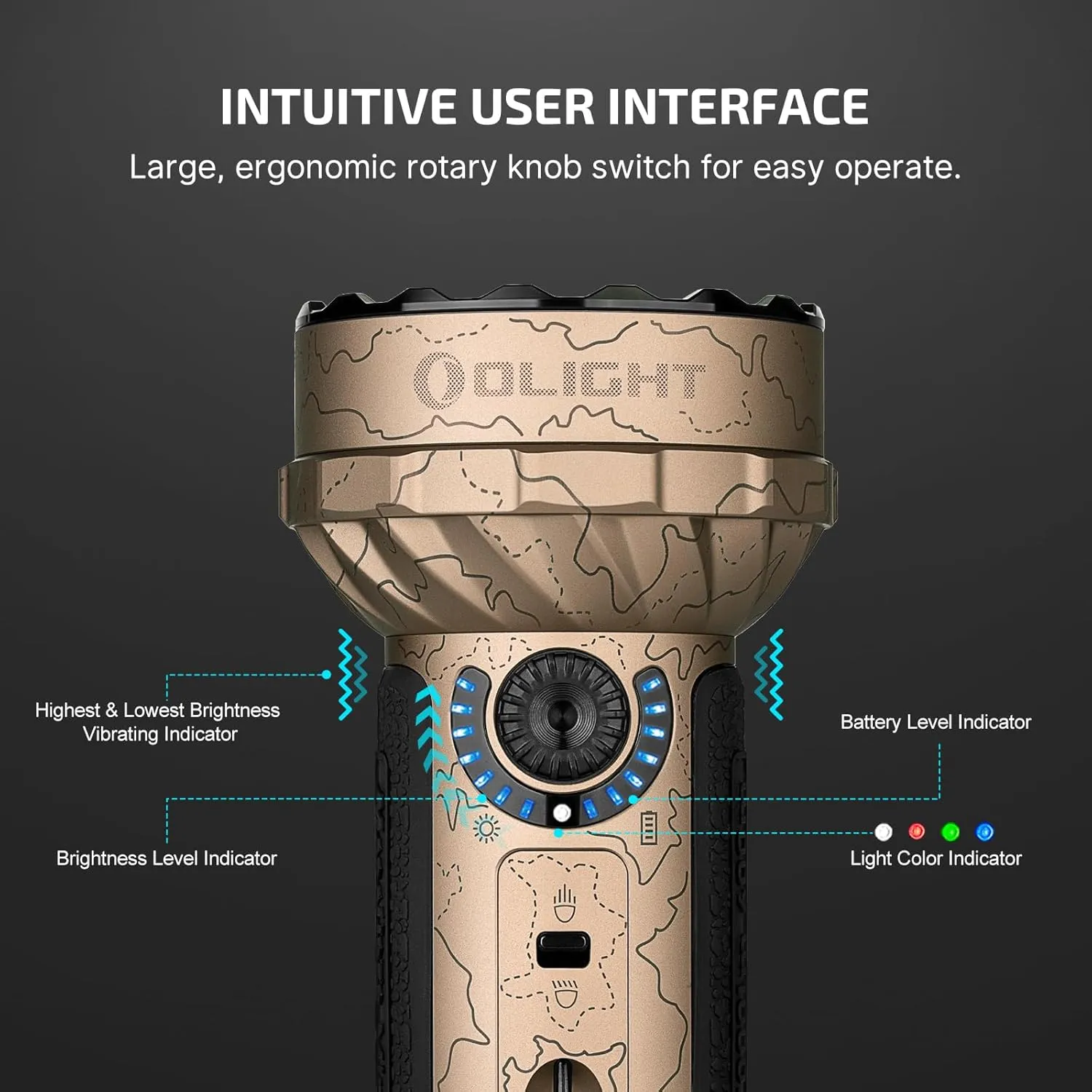 OLIGHT Marauder Mini 7,000 Lumens Bright Flashlight with 600 Meters Beam Distance, Powerful RGB Lights, Magnetic Rechargeable for Outdoors Work, Hunting, and Searching(Desert Terrain)