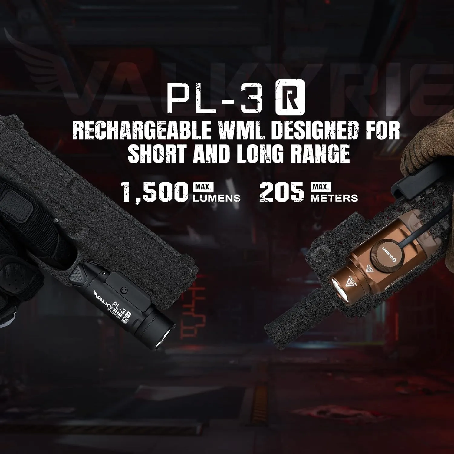OLIGHT PL-3R Valkyrie Rechargeable Tactical Light, 1500 Lumens Rail-Mounted Weaponlight, LED Flashlight with Built-in Battery, Rail Locating Keys for 1913 Picatinny, GL Style