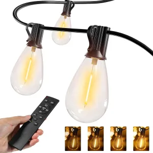 Ollny S11 50FT Outdoor String Lights with Remote, 3 Modes Dimmable Timers Waterproof Connectable Outside Lights, 24 2 LED Spare Bulbs Dusk to Dawn Hanging Light for Yard Balcony Camping Gazebo Garden
