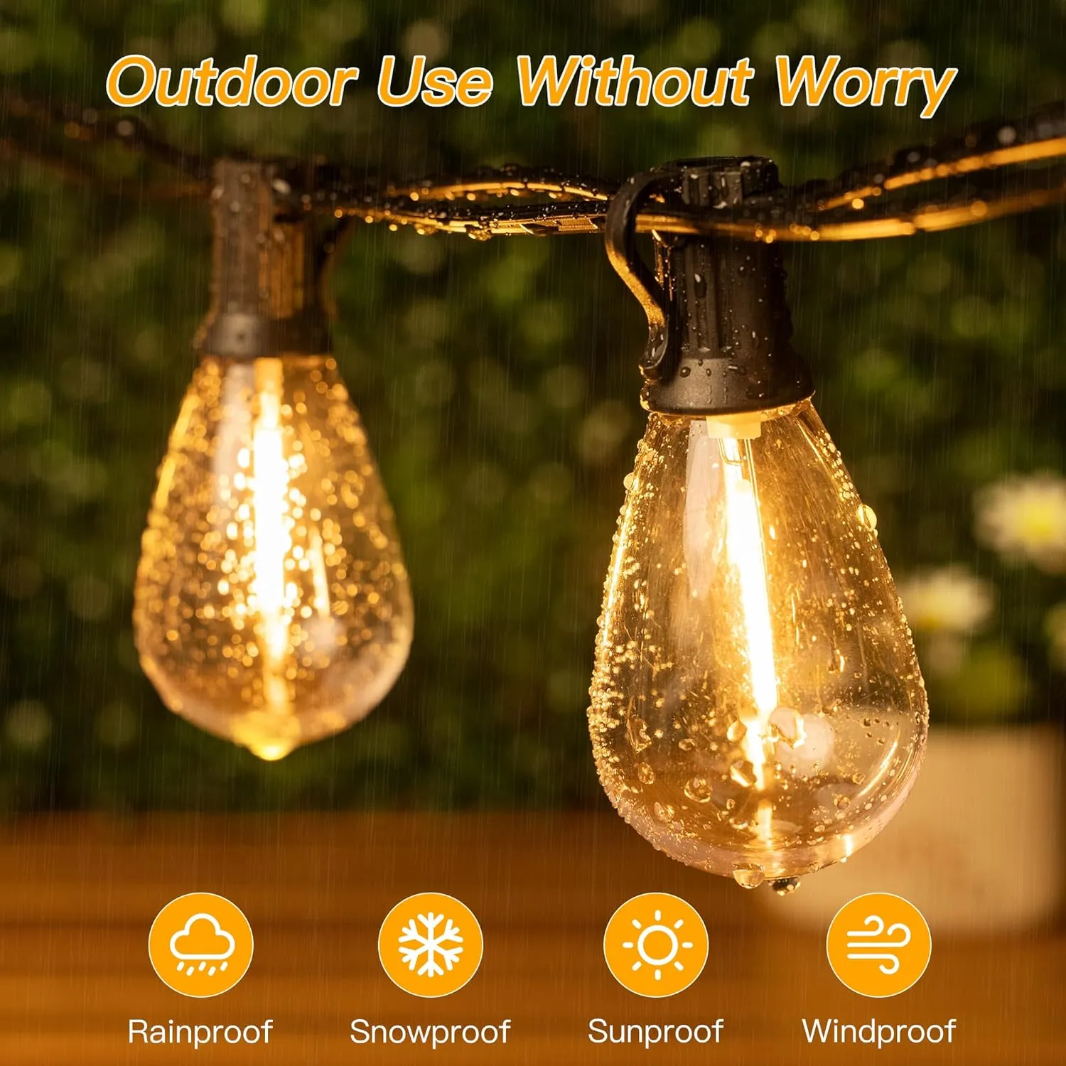 Ollny S11 50FT Outdoor String Lights with Remote, 3 Modes Dimmable Timers Waterproof Connectable Outside Lights, 24 2 LED Spare Bulbs Dusk to Dawn Hanging Light for Yard Balcony Camping Gazebo Garden