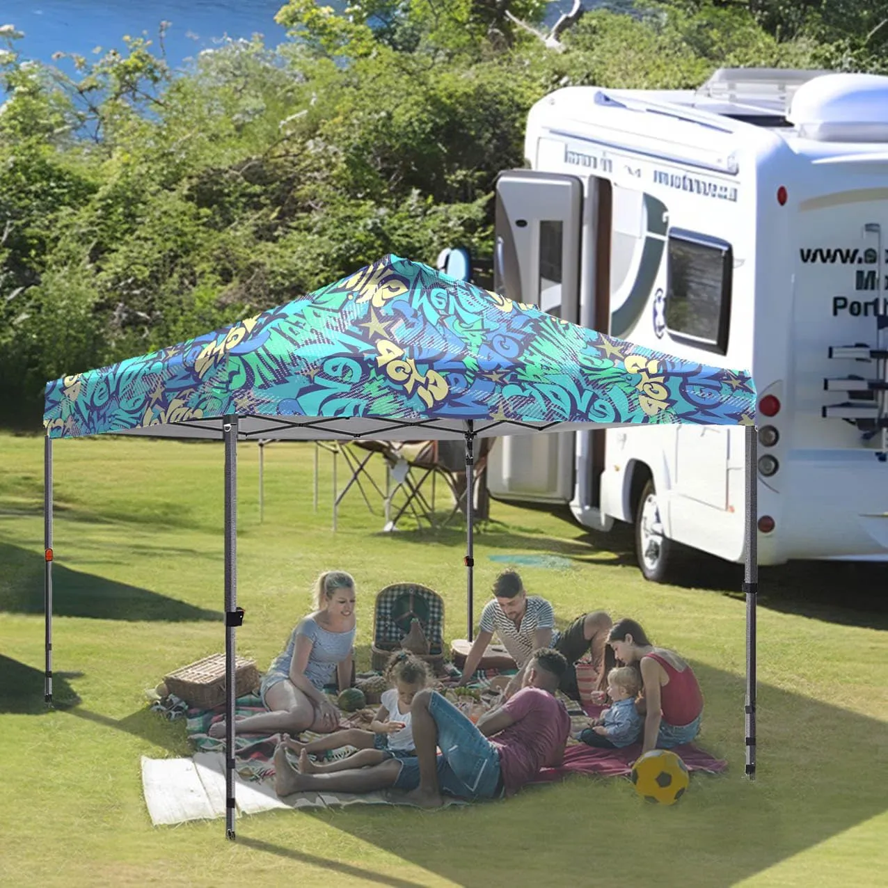 Ontheway 10x10 Replacement Canopy Top Cover, Pop Up Canopy Tent with Air Vent (Graffiti)