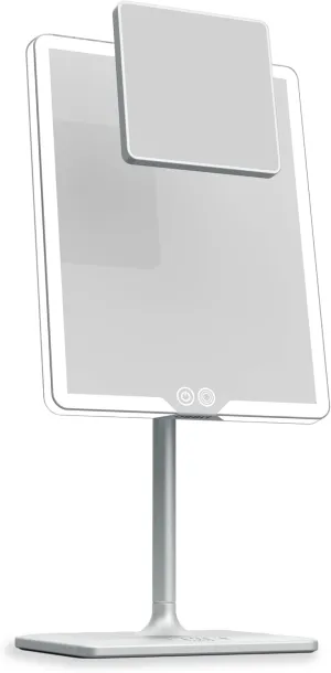 Orbit Mirror | Vanity Mirror with Lights, Makeup Mirror, LED Lighted Desk Mirror with Light for Tabletop 7X 1X Magnification Dimmable and Rechargeable | Chalk Grey